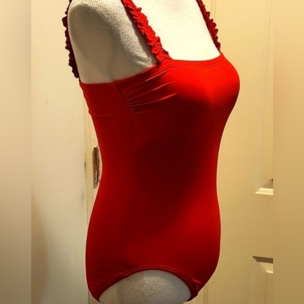 Kate Spade Cabana One Piece Swimsuit with Ruffle Straps in Cherry Red color - Picture 3 of 8